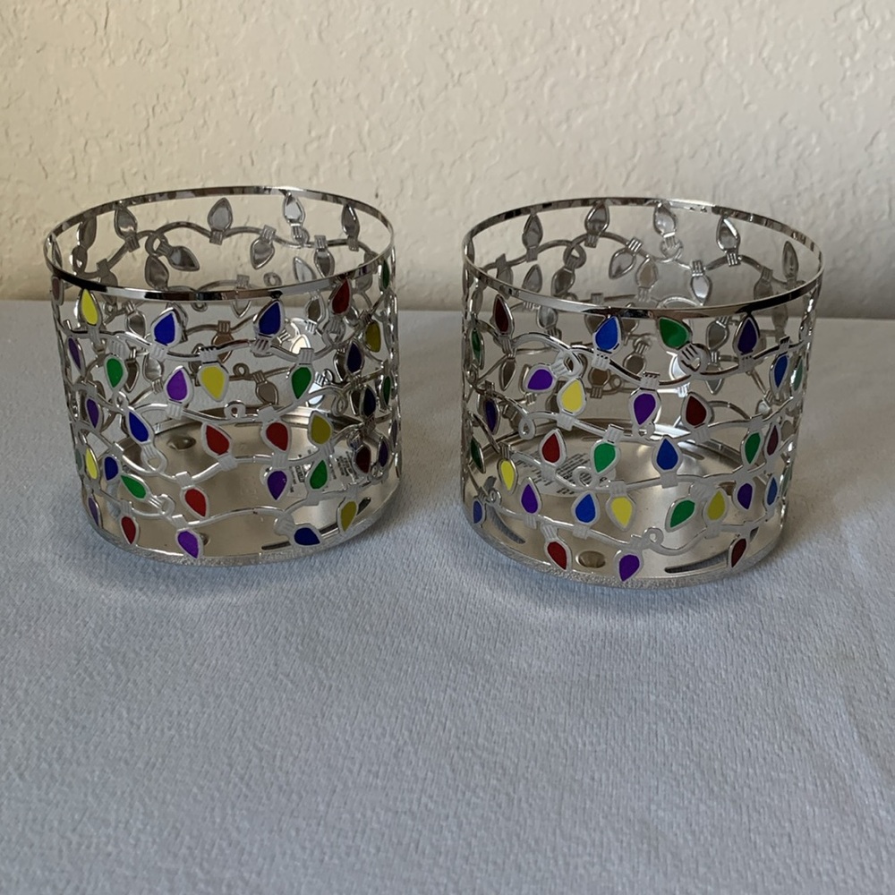 B&BW Christmas Light 3 Wick Candle Holders (set of 2)-NEW